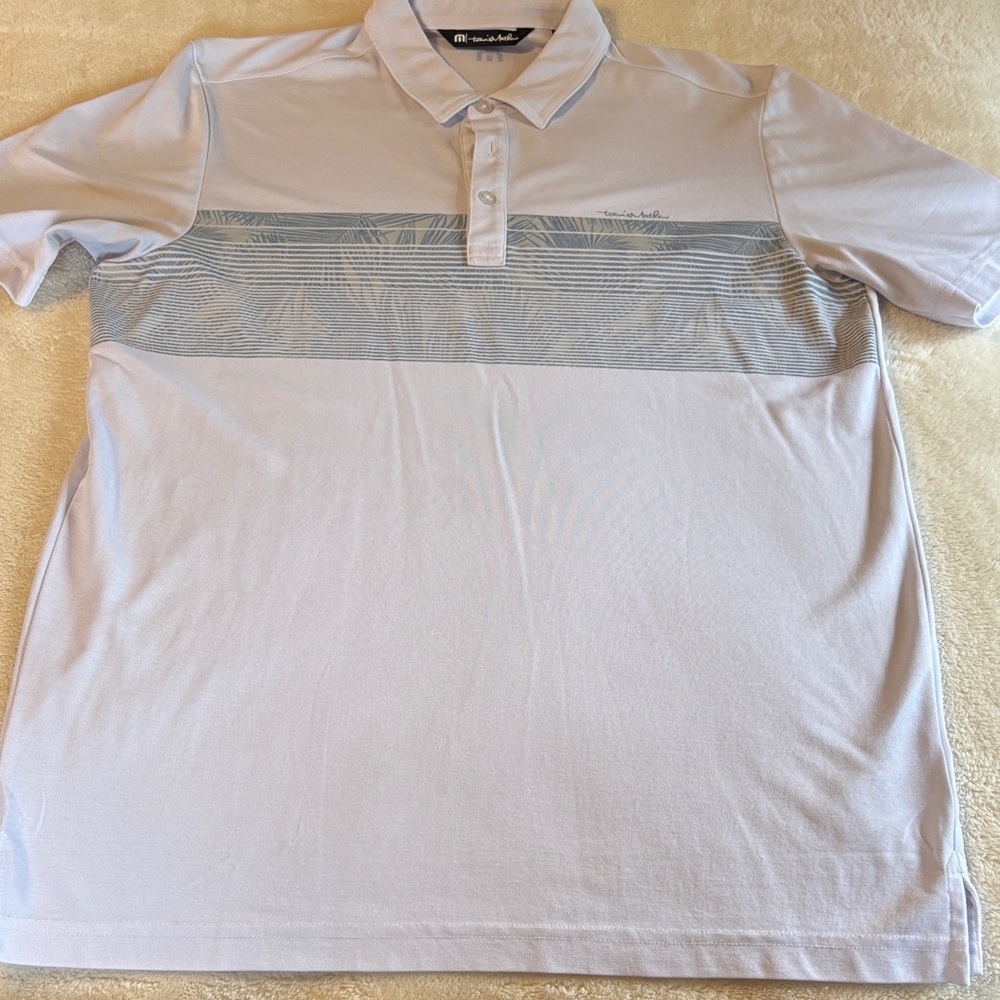 Travis Mathew White and Light Gray Polo Shirt